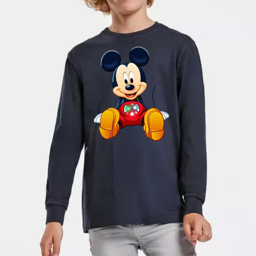 Polera Led Manga Larga Algodón Niños Mickey