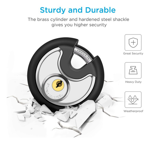 Candado De Seguridad De Acero Circular Con Llave Color Negro