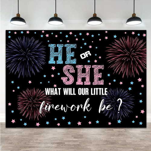 ~? Gender Reveal Photography Backdrop Blue And Pink Firework