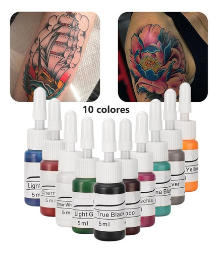 Kit Tintas Profesional Para Tatuar Tatuajes 5ml 10 Colores