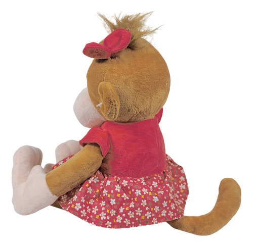 Macaco Sorrindo Pelúcia Com Roupinha 38cms - Roupa Vermelha