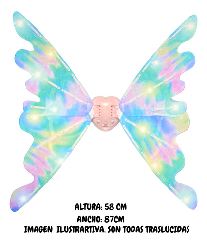 Alas Mecanicas Mariposa A Bateria Luces Led Multicolor Celeste Ajustable