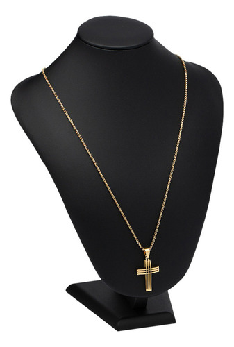 Conjunto Corrente Pulseira Aço Inox J-1343 Pingente Cruz Cor Dourado