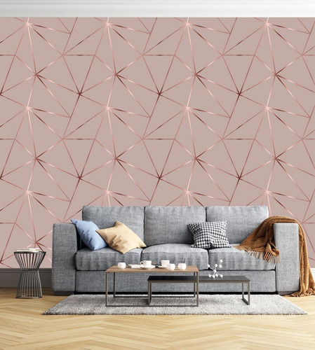 Papel De Parede Geométrico Rose Gloss Lavável Colante