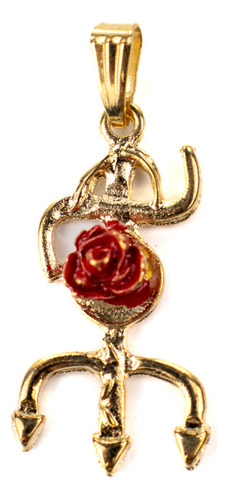 Pingente Tridente Pomba Gira Rosa Vermelha 2,9 Cm Dourado