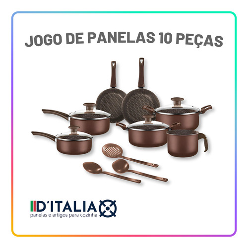 Jogo De Panelas Antiaderente 10 Peças Prime Alumínio Teflon Cor Marrom-escuro