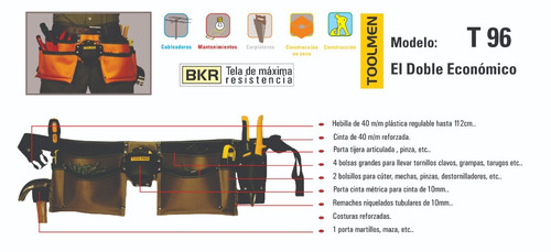 Imagen 2 de 9 de Cinturon Delantal Porta Herramientas Toolmen T96 Durlero