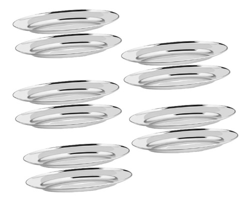Imagem 1 de 6 de Kit 10 Bandeja Travessa Oval Aço Inox Porção 21cm Petisco