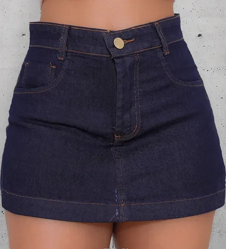 MLB 4000556395 Short Saia Jeans Feminino Cintura Alta Com Lycra Stillger JM