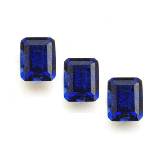 Safira Azul Retângulo 10x8 Mm 3 Pedras 3029bpb