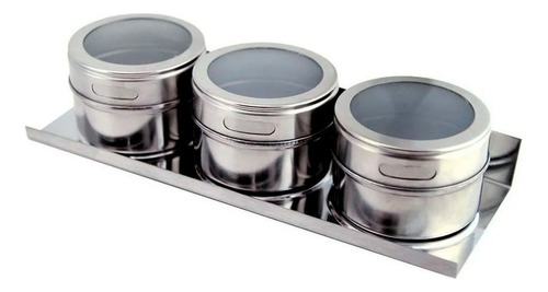 Porta 3 Condimentos Temperos Magnético Em Aço Inox