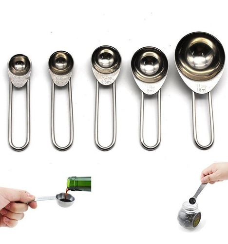 Set De 5 Cucharas Medidoras Metal Repostería Azúcar