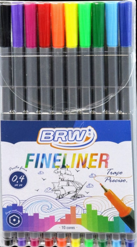 Kit 10 Caneta Fineliner Ponta Fina 0.4mm - Cores Vibrantes