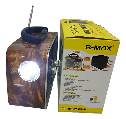 Rádio B-max Bm-s3188 Am/fm/sw - Som De Qualidade Portátil Marrom-claro