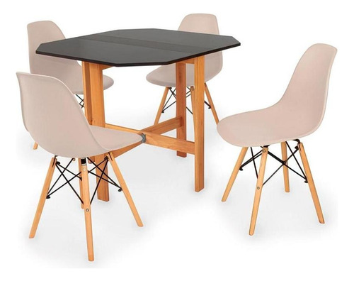 Juego de mesa aparador negro con 4 sillas Eiffel, color nude