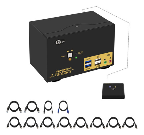 Cklau 2 Port Usb 3.0 Quad Monitor Displayport Kvm Switch Dp