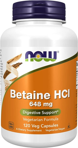 Betaine Hcl 648 Mg | 120 Cáps Veg | Now Foods