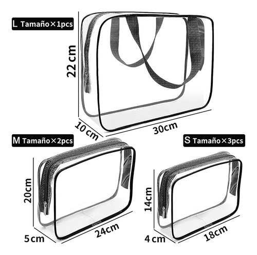 Kit De 6 Neceser Cosmetiquera, Transparente De Viaje