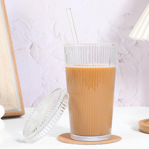 Vaso De Vidrio Con Rayas Verticales, Vaso Portátil Para Bebe