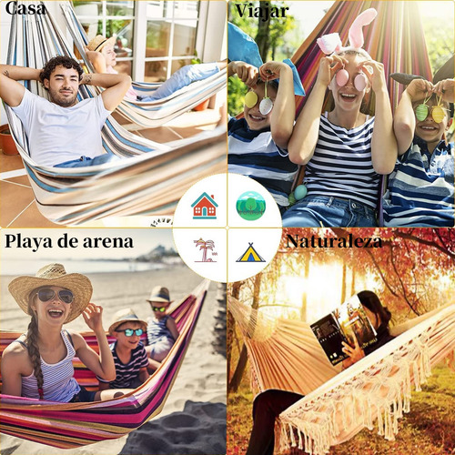 Hamaca Portátil Para Acampar De Lona Con Borlas Blanco Nombre Del Diseño
