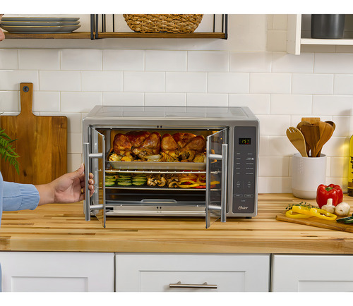 Oster Freidora De Aire Tostador Para Encimera | Puerta Francesa Y Controles Digitales | Acero Inoxidable, Extra Grande