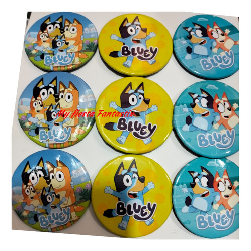 Perritos Bluey & Bingo Paq 24 Botones Metalicos 5 Cms Fiesta