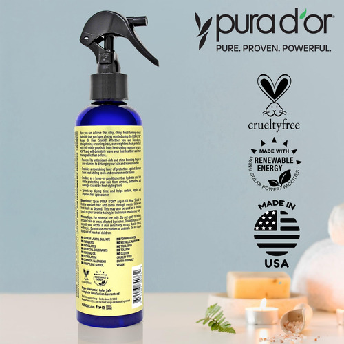 Pura Dor Spray Protector Térmico De Aceite De Argán De 8 Onz