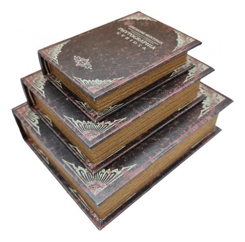 Imagem 4 de 5 de Jogo Caixa Livro Decorativo - 3 Peças Mdf + Pu - G3029