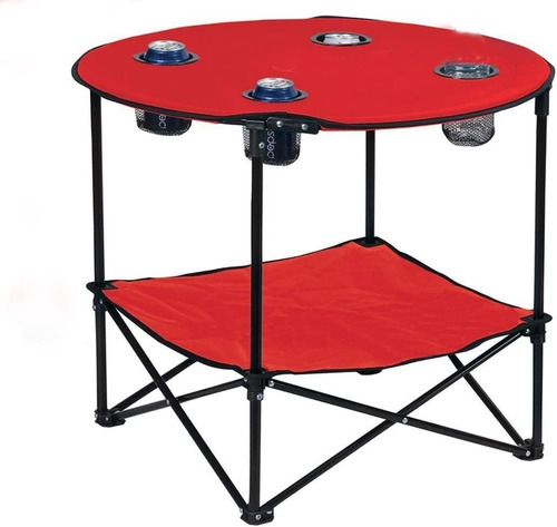  Mesa De Camping Plegable De 2 Niveles Con 4 Portavasos...