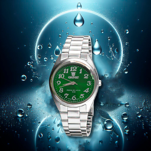 Reloj Orinet, original, impermeable, impermeable, para hombre, color plateado, color de fondo verde