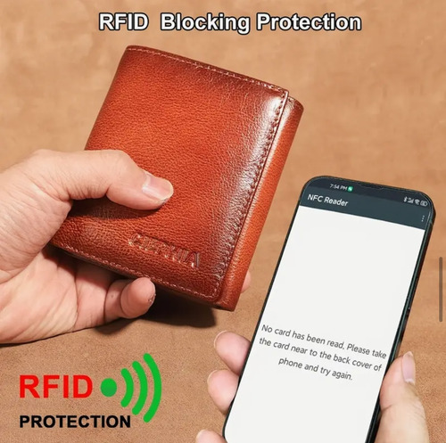Billetera Cuero Genuino Ciephia Triple Pliegue Rfid Marrón Claro Liso