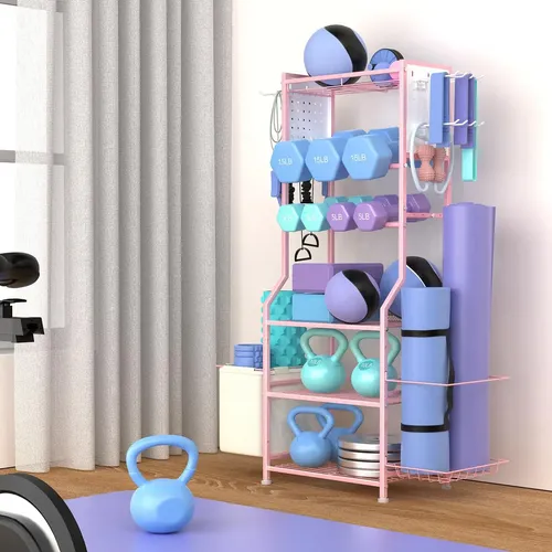 Soporte De Pesas De 3 Niveles Con Ruedas Y Ganchos – Organizador Para Mancuernas, Kettlebells Y Bloques De Yoga