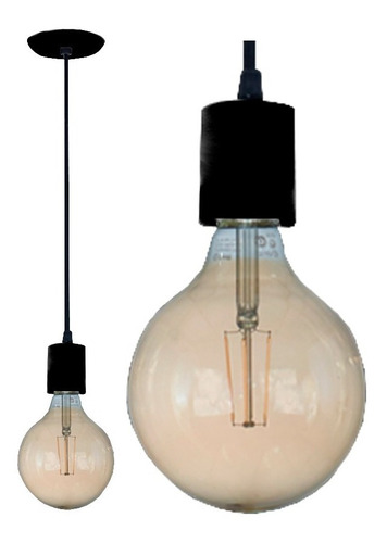 Imagen 2 de 4 de Lámpara Colgante Negro Vintage Portalampara Cable E27 Bell05