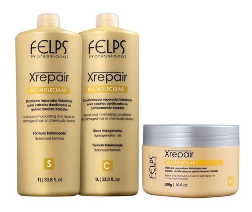 Felps Kit Xrepair Bio Molecular 2x1l + Máscara 300g + Brinde