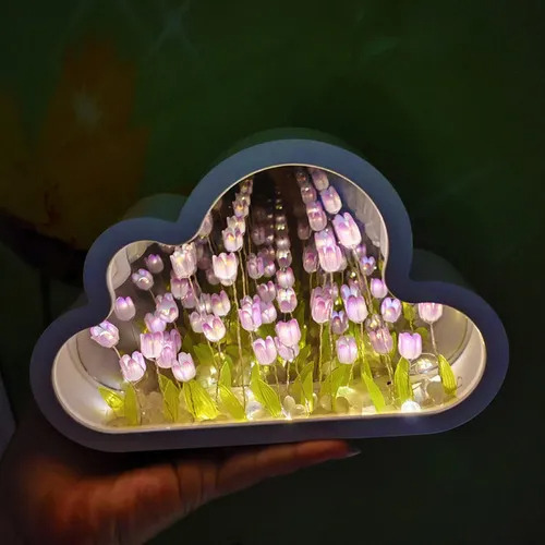 Luz Nocturna Con Espejo De Tulipán De Nube Para Dormitorio Lila Lila