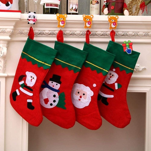 Set X 12 Bota Navideña Grande Bolsa Calcetín Colgar Navidad Color Rojo Y Verde