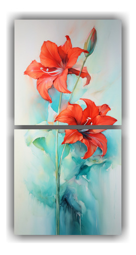 100x50cm Cuadro Abstracto Amaryllis Rojo Turquesa Decorativo