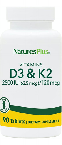 Natures Plus | Vitamina D3 Con K2, 90 Tabletas