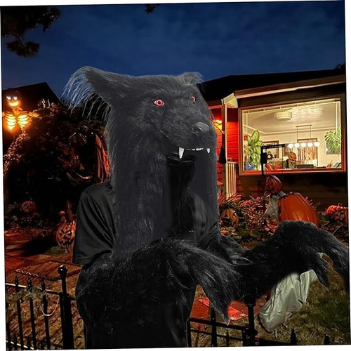 Máscara Realista De Lobo Peludo De Látex E Pelúcia Com Cabeç