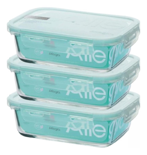 Pack 3 Taper Tupper Hermético Vidrio Comida 1.500ml Allegra
