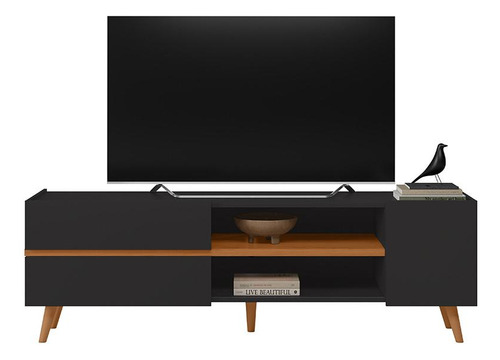 Rack Para Tv Até 65 3 Portas Purus - Colibri Cor Preto Fosco/Freijó