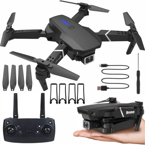 E88 Rc Drone Con Cámara 4k Quadcopter + 3 Batería Color Negro
