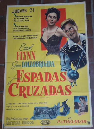 Afiche Original-espadas Cruzadas- Errol Flynn