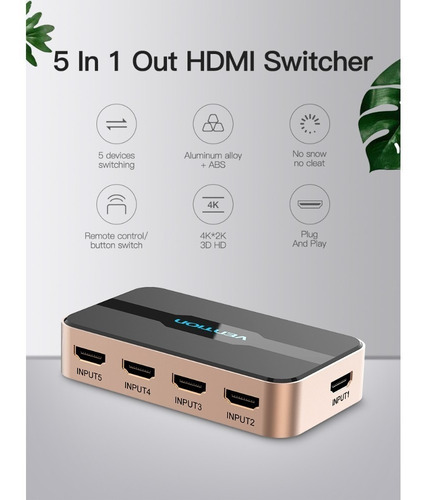 Splitter Switch Hdmi 2x1 4k 60hz 2 Salidas Vention