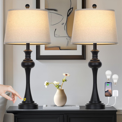 Juego De 2 Lámparas De Mesa Modernas De 28.75 Pulgadas Con C