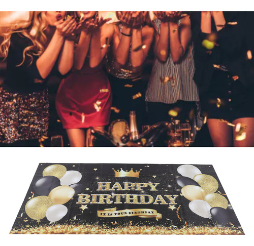 Cartel De Fondo De Feliz Cumpleaños Negro Y Dorado