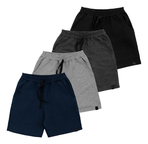 Kit 4 Bermudas Moletom Infantil Menino Com Bolso 4/6/8/10/12