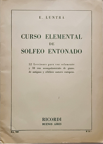 Libro: Curso Elemental De Solfeo Entonado/ Ricordi / Nuevo