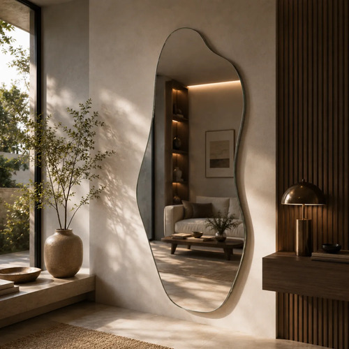 Espelho Mirano Orgânico Madrid 100x40cm Lapidado Design Luxo Suporte