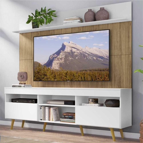 Rack Com Painel Tv 65 Madri Multimóveis Bco/rustic Pés Retrô